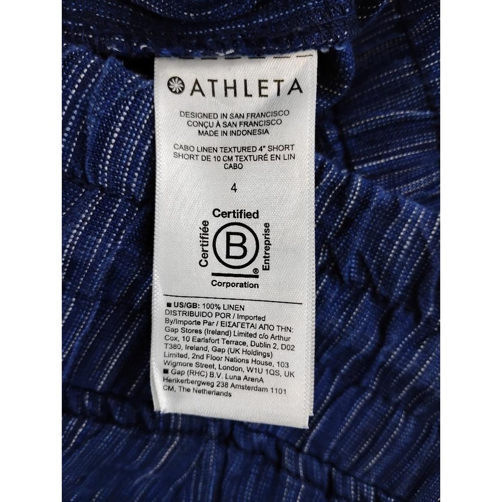 Athleta Cabo Linen Textured 4 Inch Shorts Blue Striped Size 4 Smocked Waist